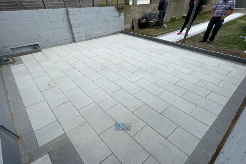 Patio with Silver Granite Newgrange Flags and Charcoal Border in Bray ...